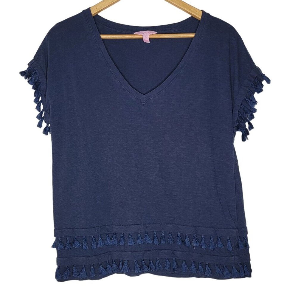 Lilly Pulitzer Navy Blue Tassel Short Sleeve Tee